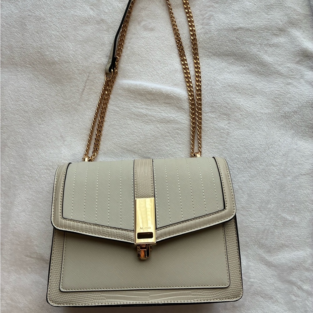 Aldo Beige Shoulder Bag with Gold Chain